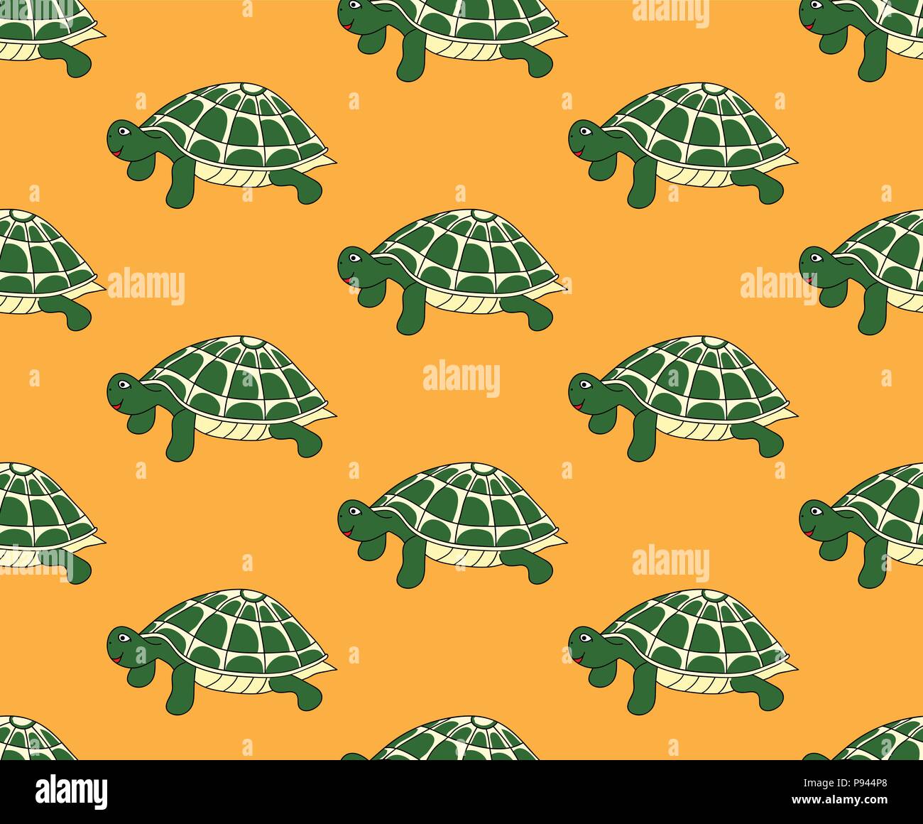 Tartaruga Verde perfetta su sfondo giallo. Illustrazione Vettoriale. Illustrazione Vettoriale