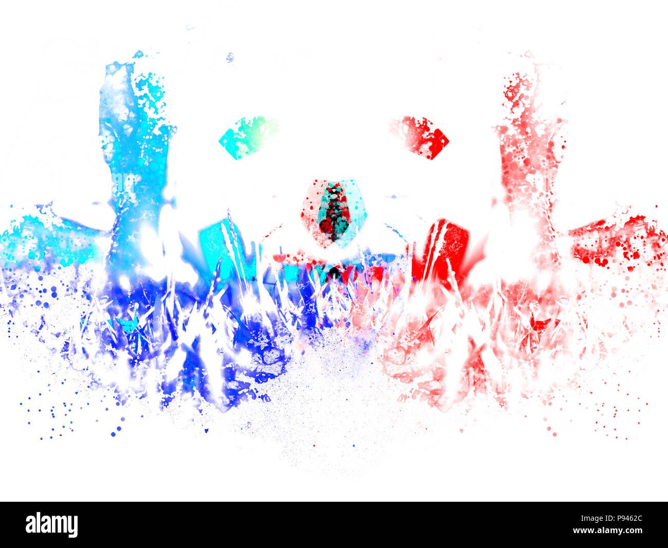 Abstract colorato pallone da calcio o sfera di calcio su erba verde sulla illustrazione acquarello dipinto sullo sfondo. Foto Stock
