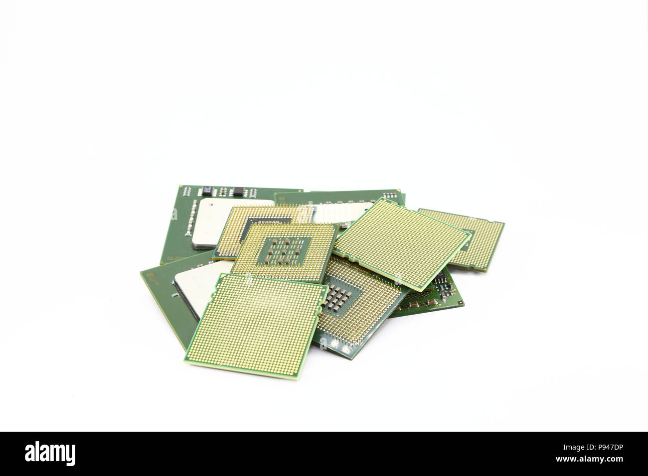 Vareity della CPU del computer, processore isolati su sfondo bianco. Foto Stock