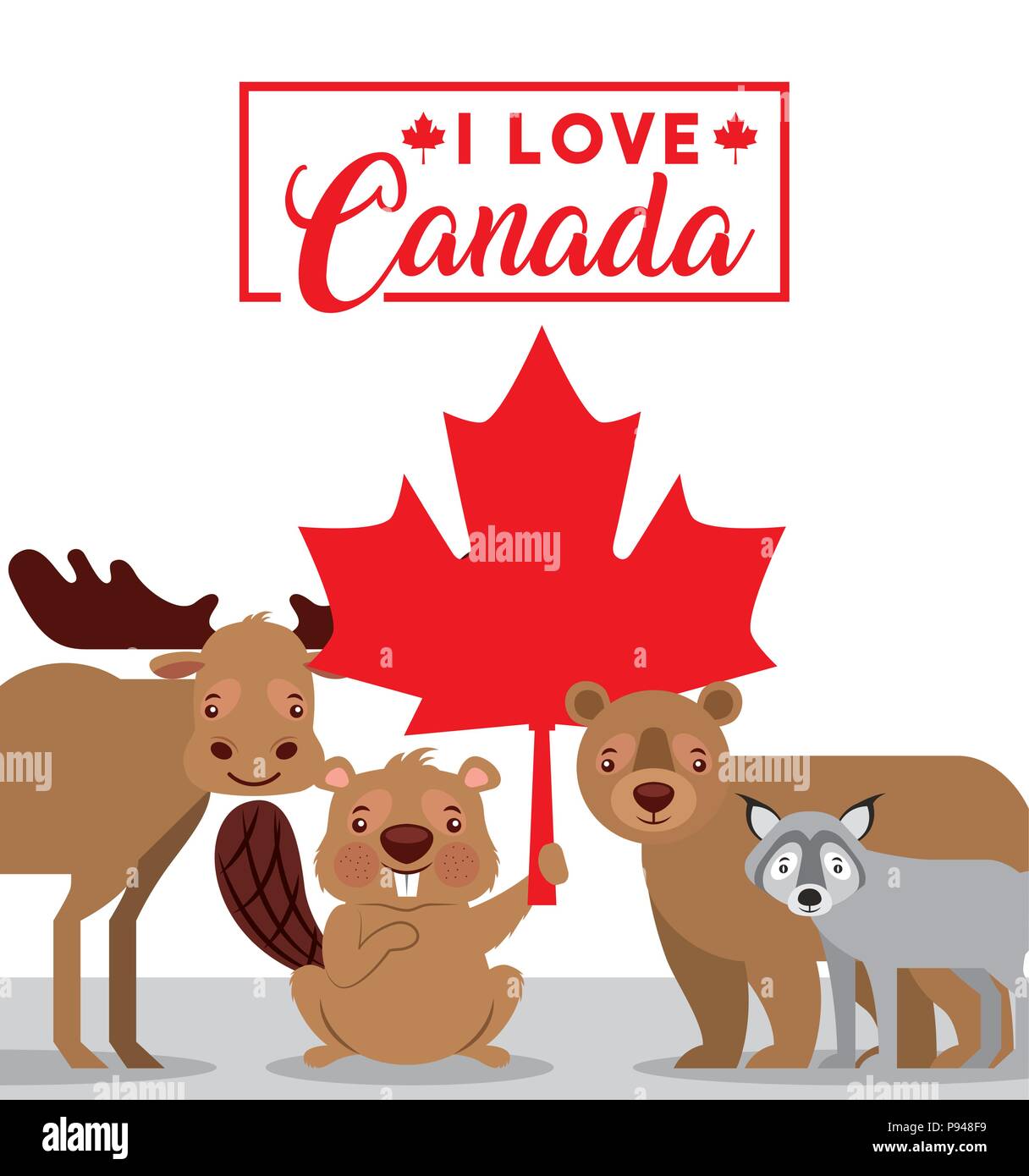 Happy canada day card amare gli animali lasciano maple bear wolf beaver alci illustrazione vettoriale Illustrazione Vettoriale