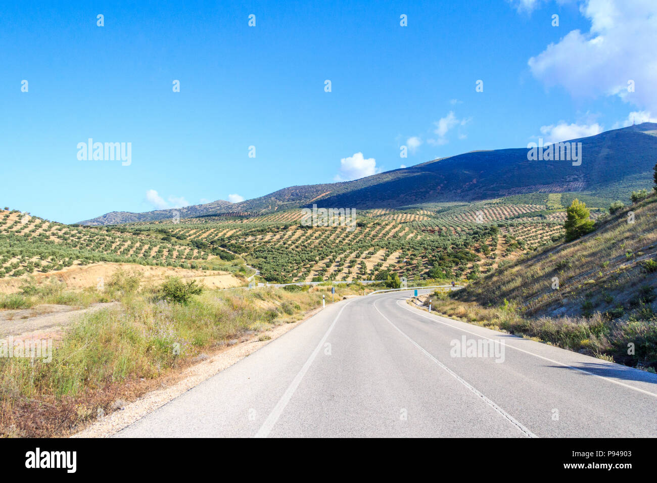 Svuotare la strada attraverso il Parque Naturel sierra Magina, Provincia di Jaen, Spagna Foto Stock