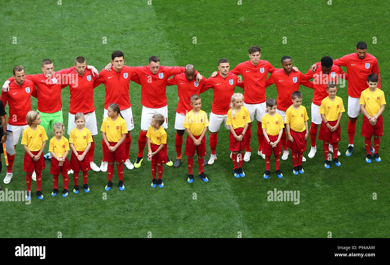 Inghilterra team line up prima di kick-off durante la Coppa del Mondo FIFA il terzo posto di play-off corrispondono a San Pietroburgo Stadium. Foto Stock