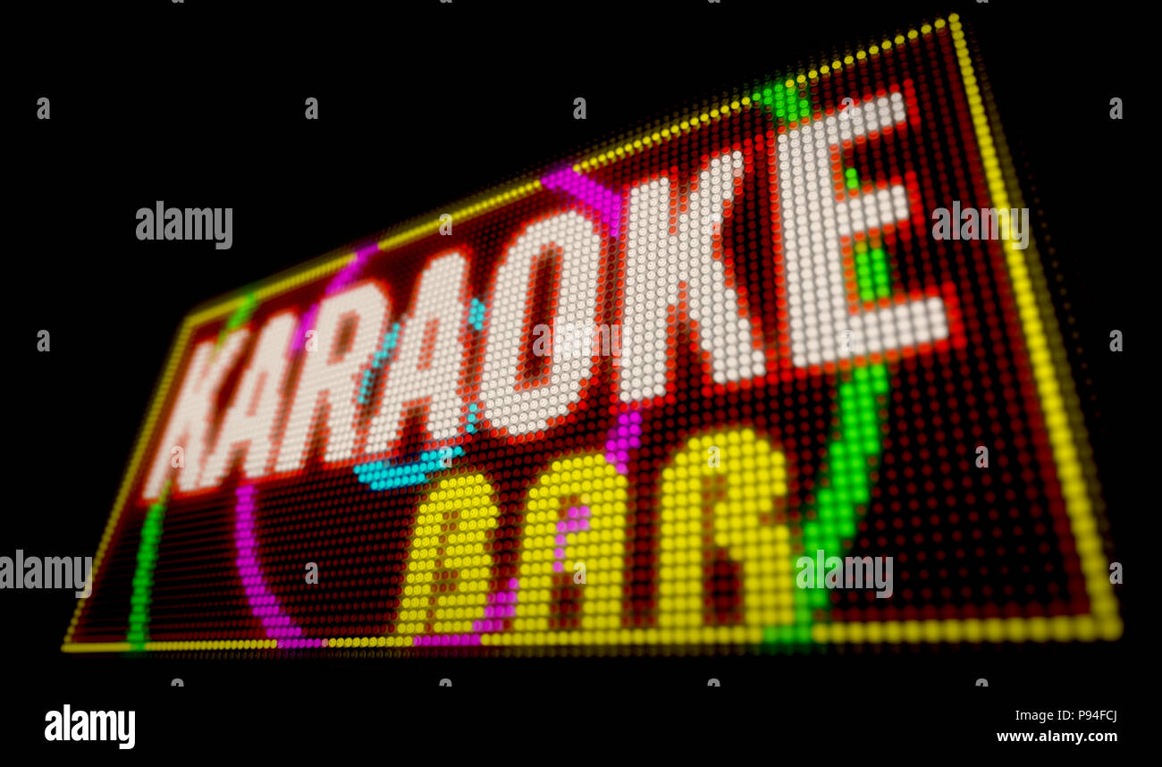 Karaoke Partito segno neon. Grandi lettere luminose costruito di lampadine  LED 3D'illustrazione Foto stock - Alamy