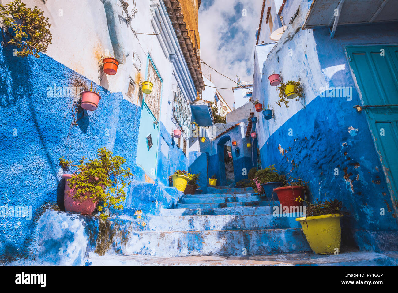Bella blu medina di Chefchaouen città in Marocco. Foto Stock