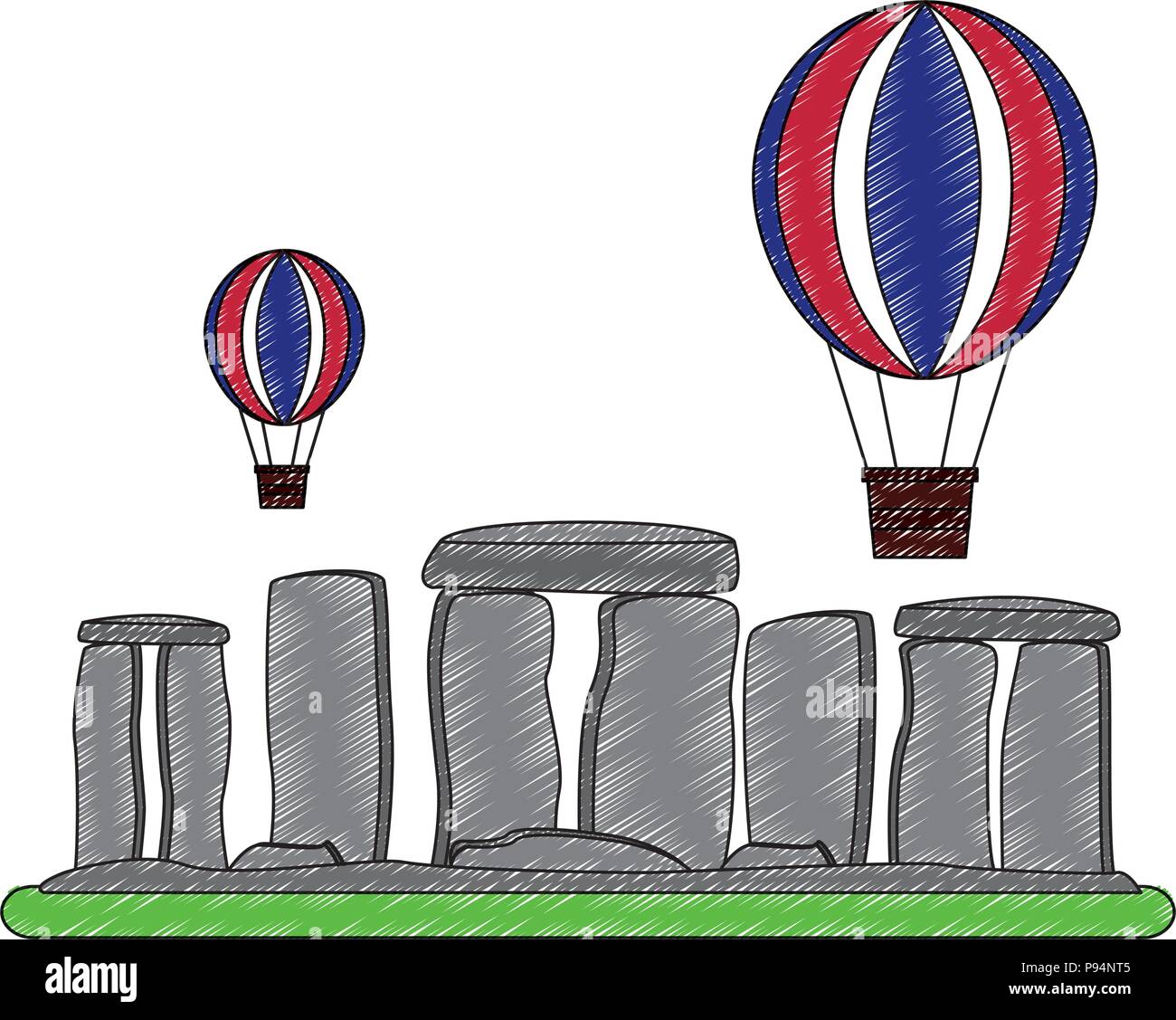 Stonehenge monumento storico Inghilterra i palloni ad aria calda Illustrazione Vettoriale