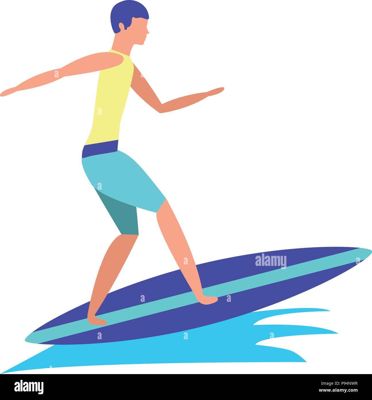 Uomo che cavalca le tavole da surf in oceano onde Illustrazione Vettoriale
