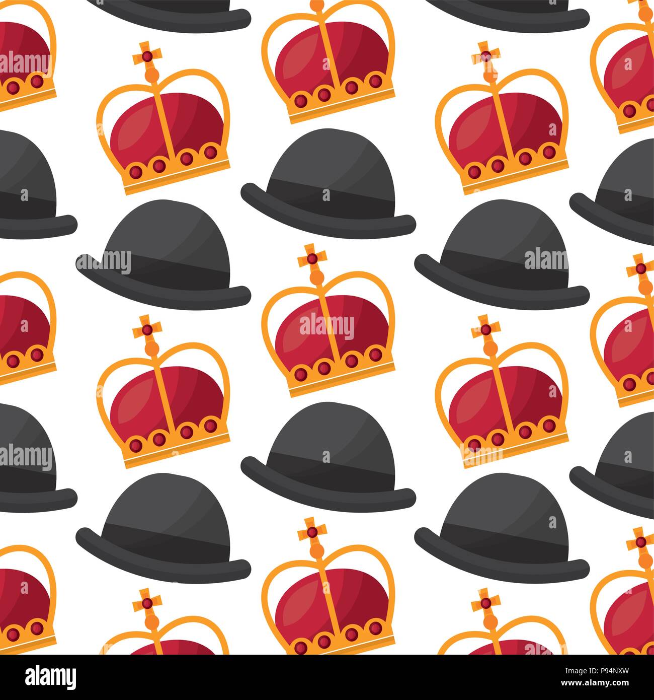 Inglese Bowler cappello e corona reale sullo sfondo Illustrazione Vettoriale