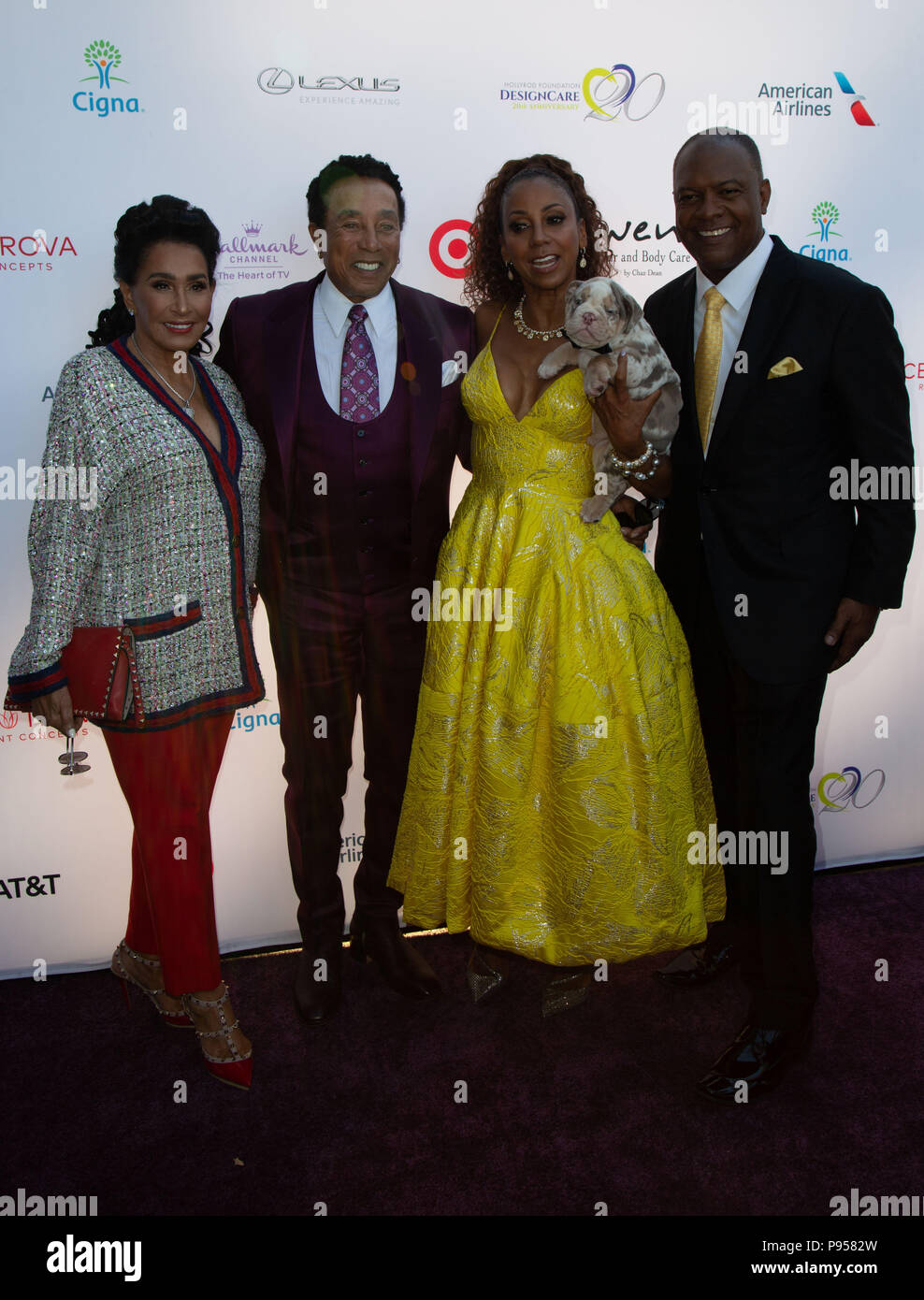 Malibu, STATI UNITI D'AMERICA. 31 gennaio, 2018. Francesca Glandney, Smokey Robinson, Holly Robinson Peete e Rodney Peete frequentare Holly Robinson Peete il ventesimo DesignCare annuale di Gala a proprietà private in Malibu sulla luglio 14, 2018 in Malibu, California Credit: la foto di accesso/Alamy Live News Foto Stock