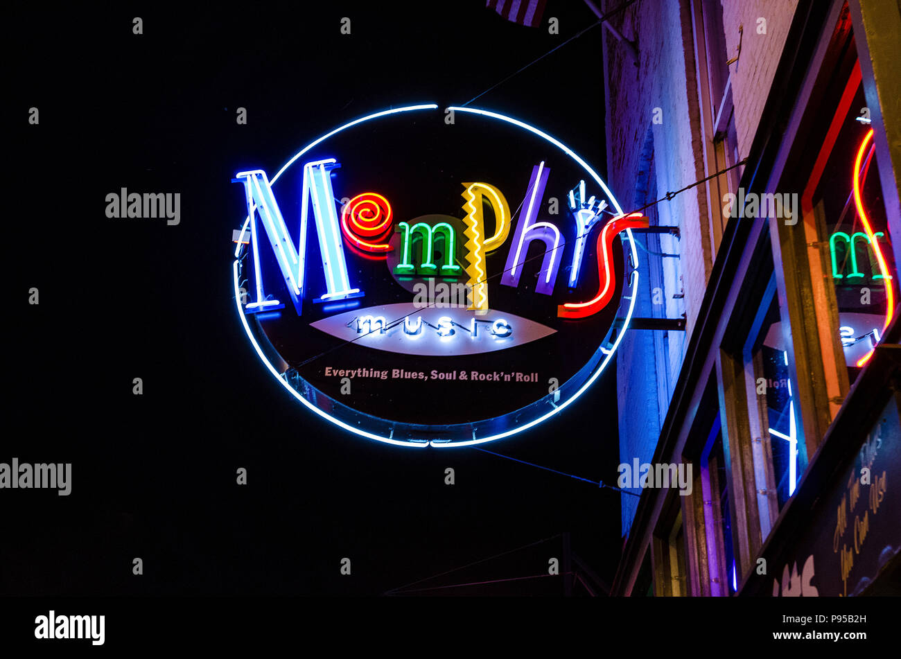 Memphis insegna al neon di notte Foto Stock