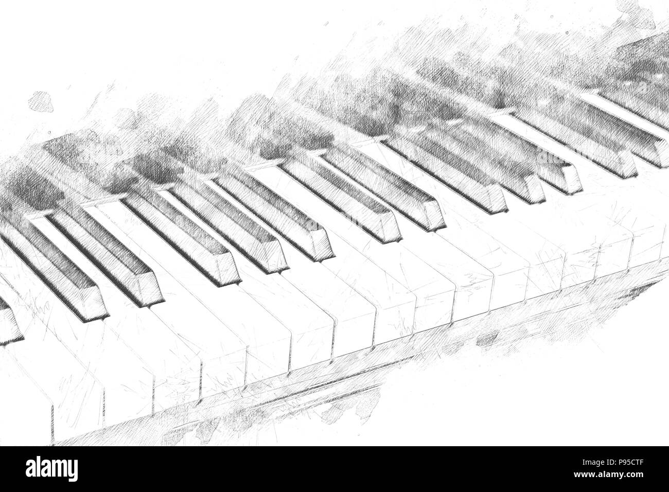 Abstract bellissima tastiera del pianoforte in primo piano la pittura ad acquerello e sfondo illustrazione digitale spazzola ad arte. Foto Stock