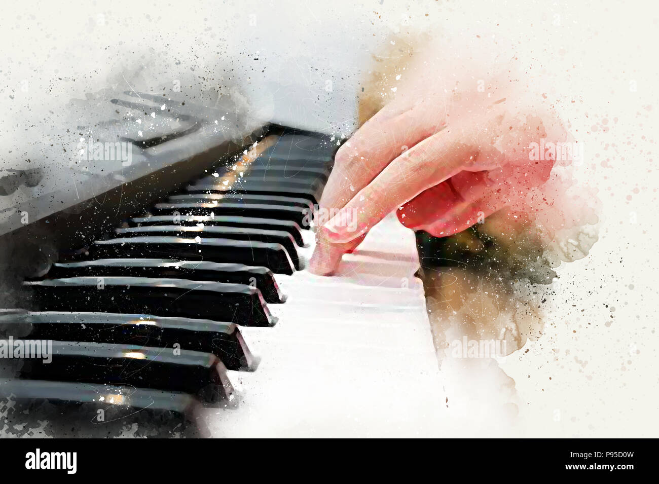 Abstract bella mano suonare la tastiera del pianoforte in primo piano la  pittura ad acquerello e sfondo illustrazione digitale spazzola ad arte Foto  stock - Alamy