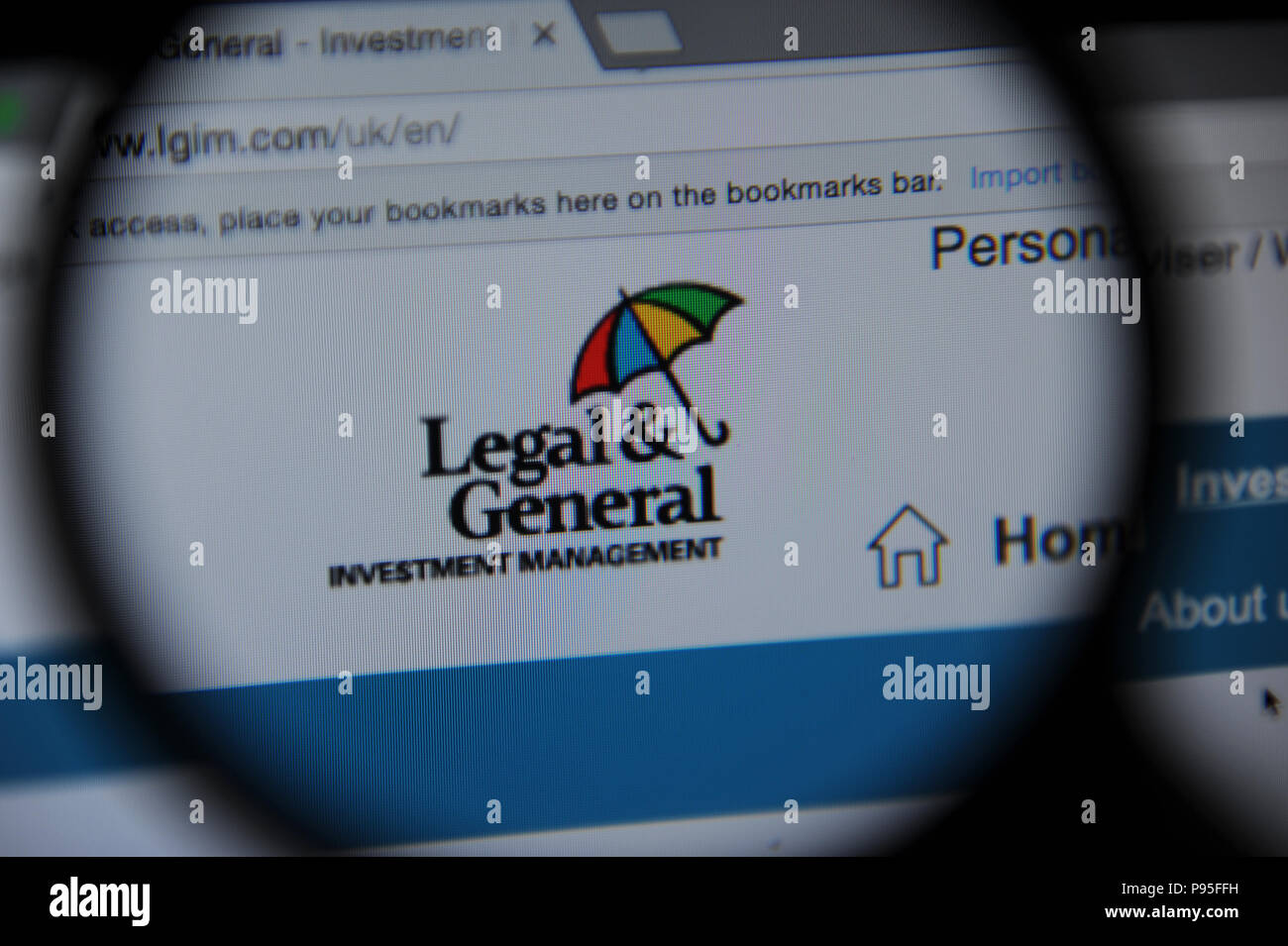 Il Legal & sito generale visto attraverso una lente di ingrandimento Foto Stock