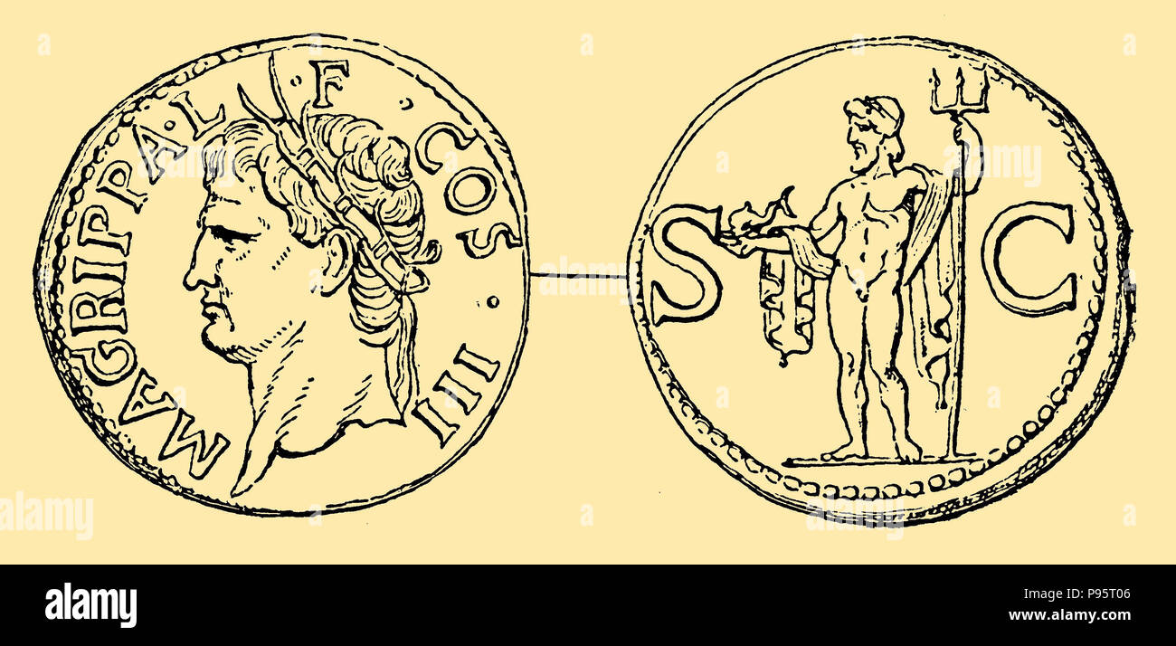 Ore medaglia con il ritratto di Agrippa (Marcus Vipsanius Agrippa). Berlin Coin Cabinet, 1899 Foto Stock