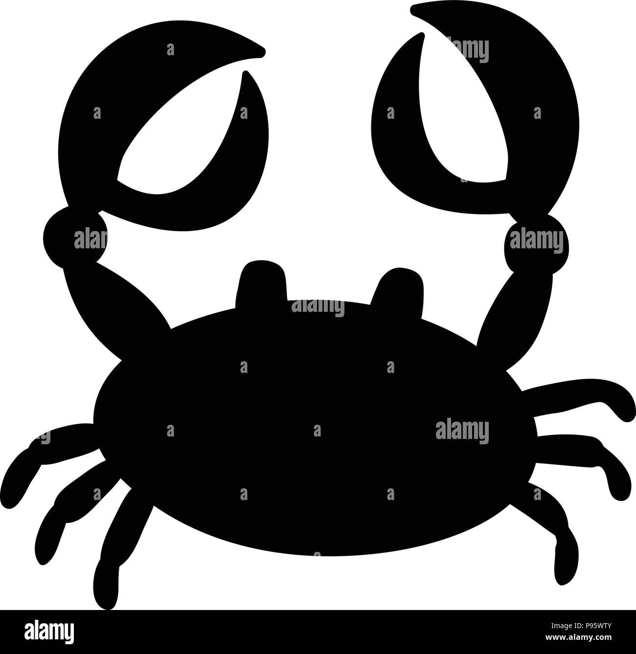 Vettore silhouette nera illustrazione di granchio o icona del cancro isolati su sfondo bianco. Illustrazione Vettoriale