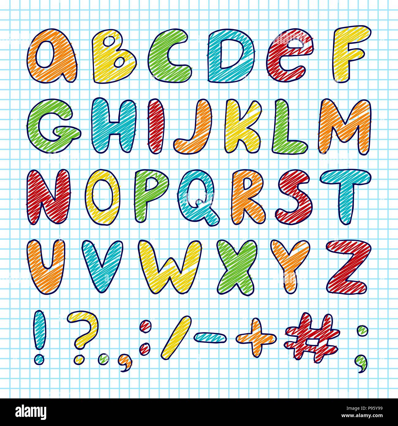Vector disegnati a mano alfabeto inglese Illustrazione Vettoriale