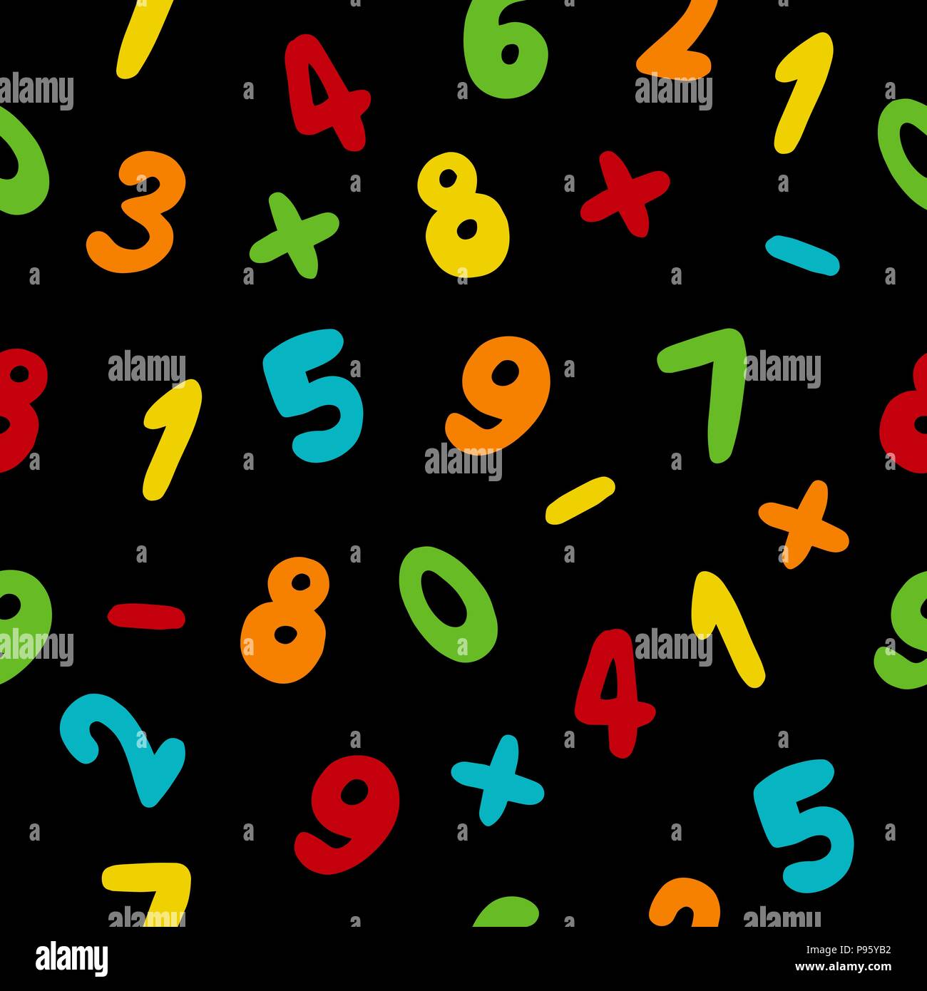 Vector seamless pattern con disegnato a mano i numeri colorati Illustrazione Vettoriale