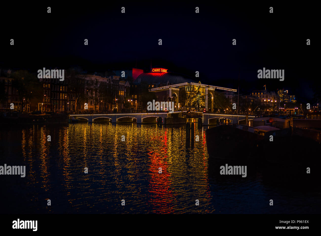 Amsterdam di notte le luci Foto Stock