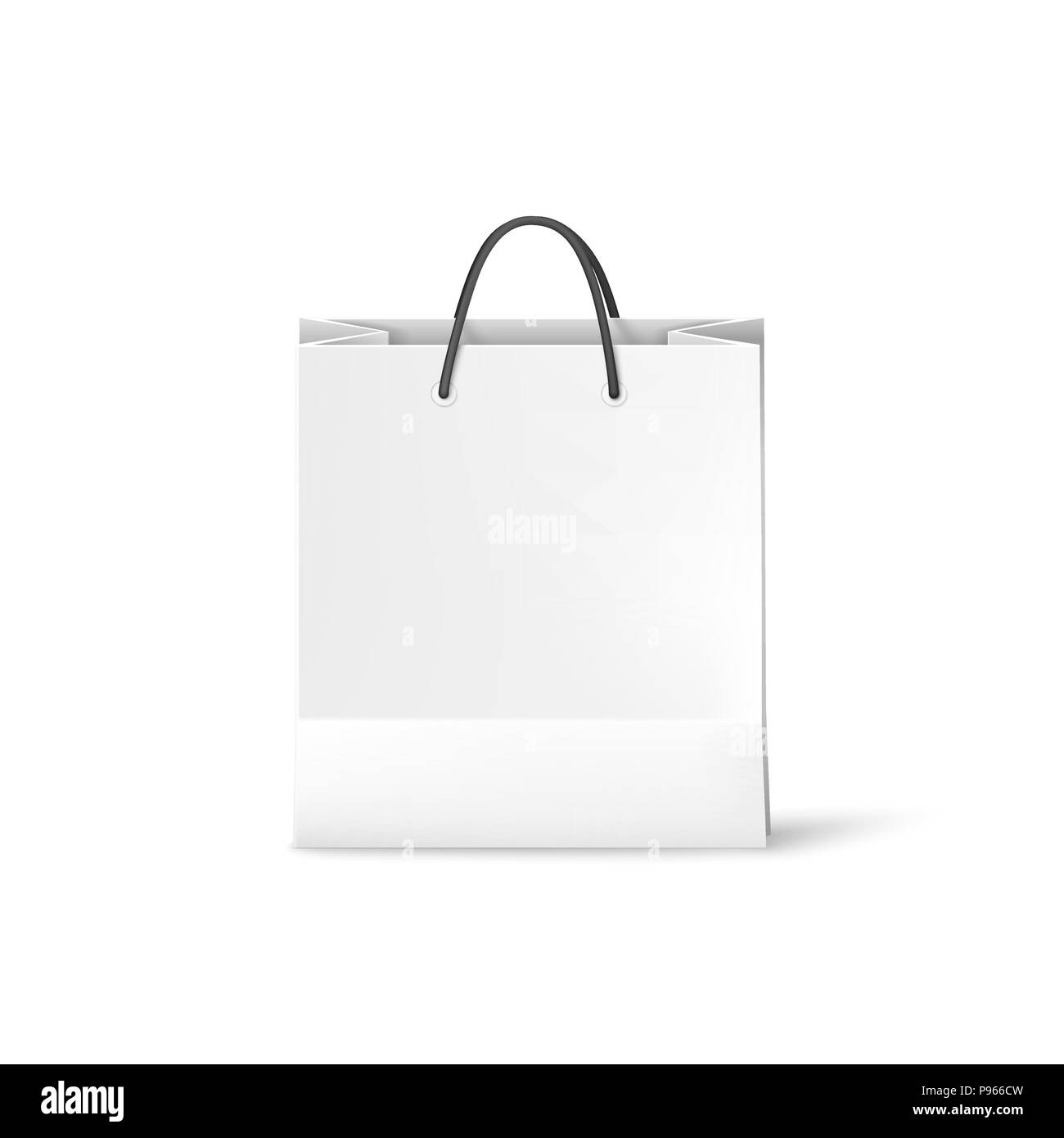 Bianco carta shopping bag. Modello di sacca isolata su sfondo bianco. Illustrazione Vettoriale Illustrazione Vettoriale