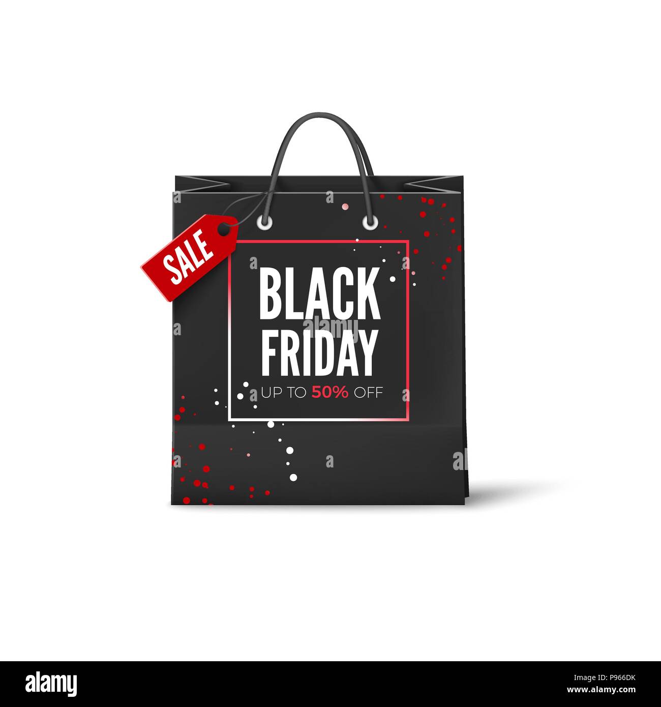 Venerdì nero. Vendita banner pubblicitario. Borsa nera con testo - Venerdì nero. Offerte speciali vendita poster. Illustrazione di vettore isolato su bianco backgrou Illustrazione Vettoriale