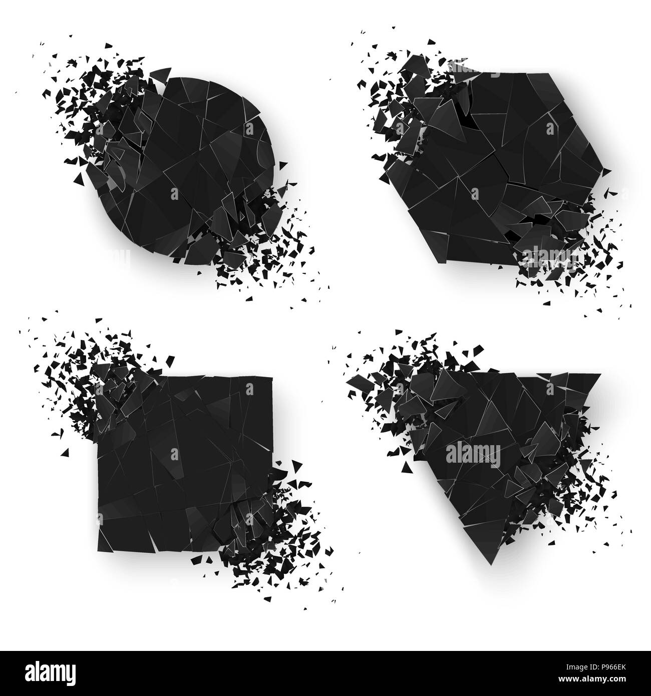 Esplosione astratte forme geometriche. Banner Web impostato. La geometria di adesivi con spazio per il testo. Illustrazione di vettore isolato su sfondo bianco Illustrazione Vettoriale