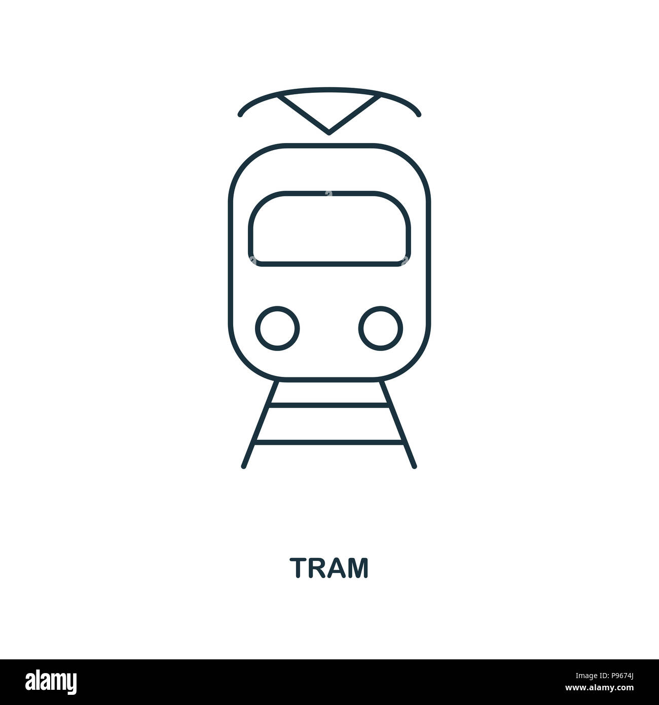 Icona del tram. Profilo di icona di stile design. UI. Illustrazione dell'icona del tram. Pittogramma isolato su bianco. Pronto per l'uso nella progettazione web, applicazioni software, stampa, b Foto Stock