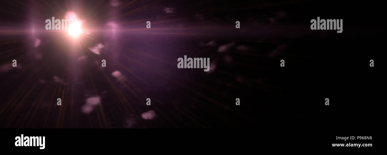 Schermo lens flare effetto texture overlay in sfumature di viola e viola con bokeh di fronte a uno sfondo nero banner Foto Stock