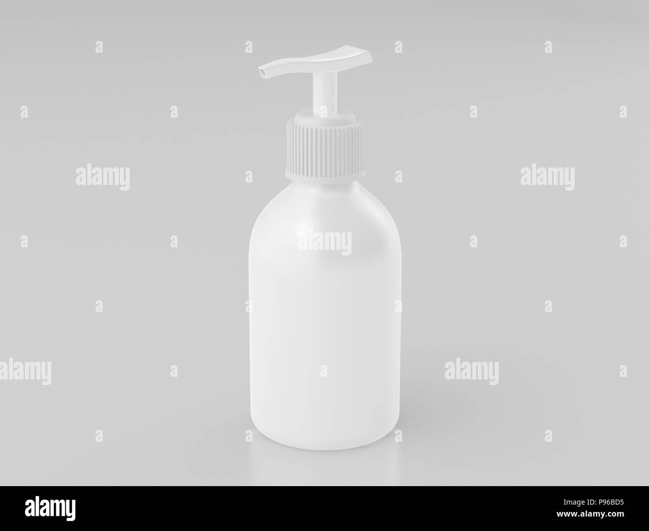 Schermata bianca vuota lozione cosmetica bottiglia isolato su sfondo bianco con pompa mockup. Includere il percorso di clipping. 3D render Foto Stock