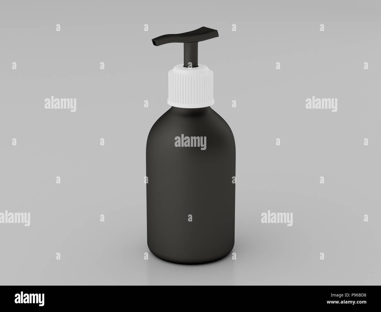 Bianco nero Lozione cosmetica bottiglia isolato su sfondo bianco con pompa mockup. Includere il percorso di clipping. 3D render Foto Stock