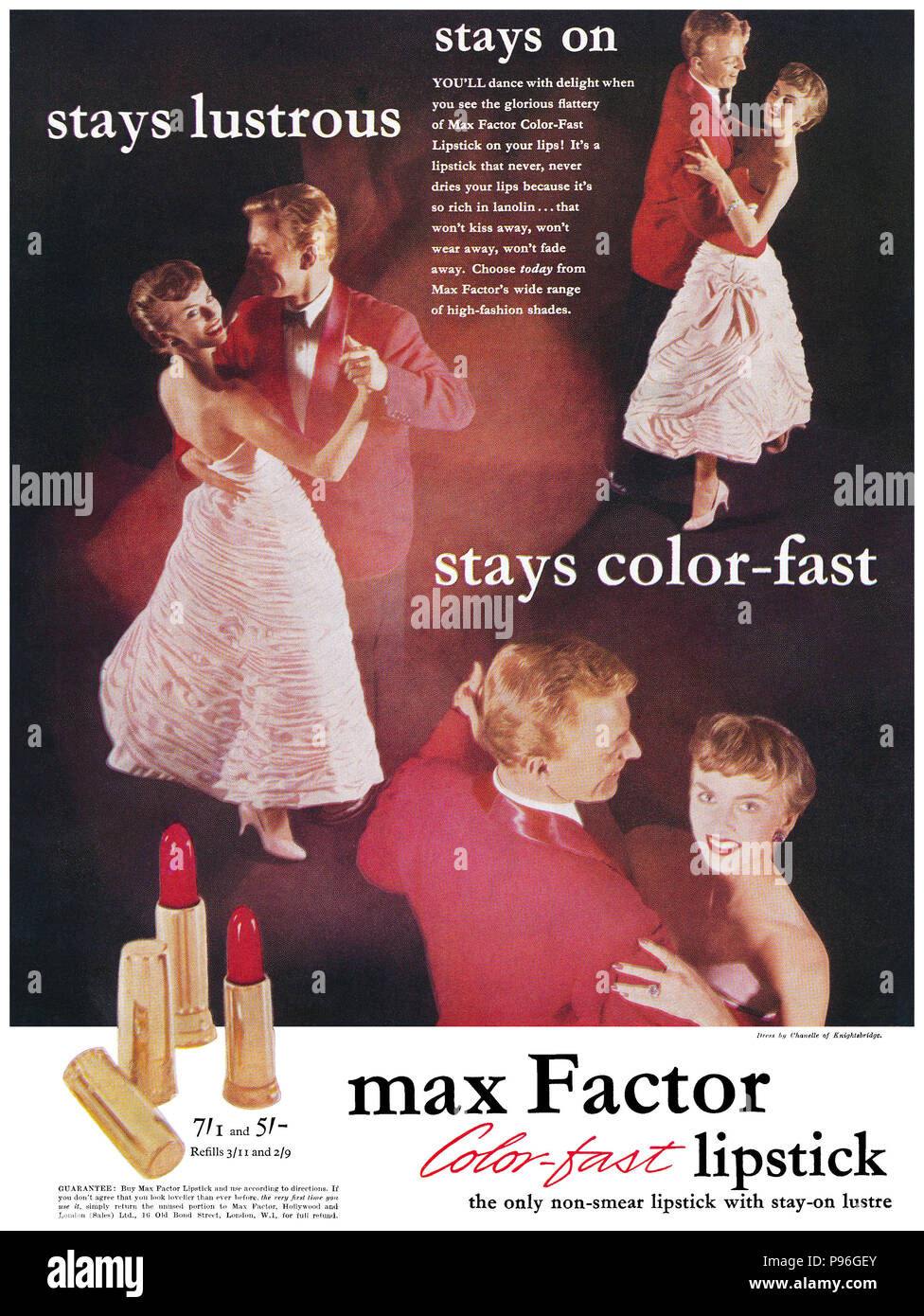 1956 British pubblicità per Max Factor rossetto. Foto Stock