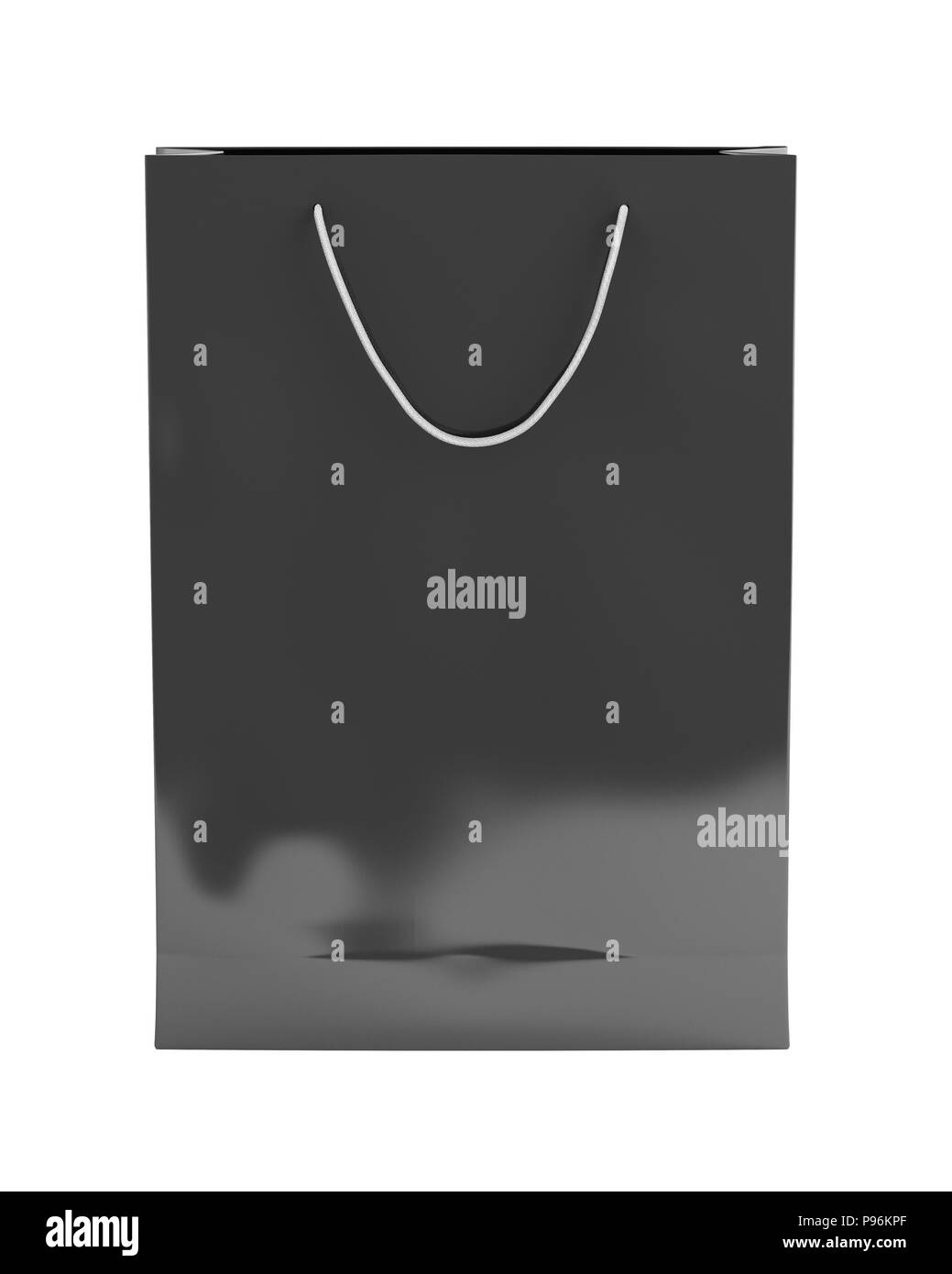 Vuoto di carta nera borsa da shopping su sfondo bianco. Isolati includono percorso di clipping 3D render. Foto Stock