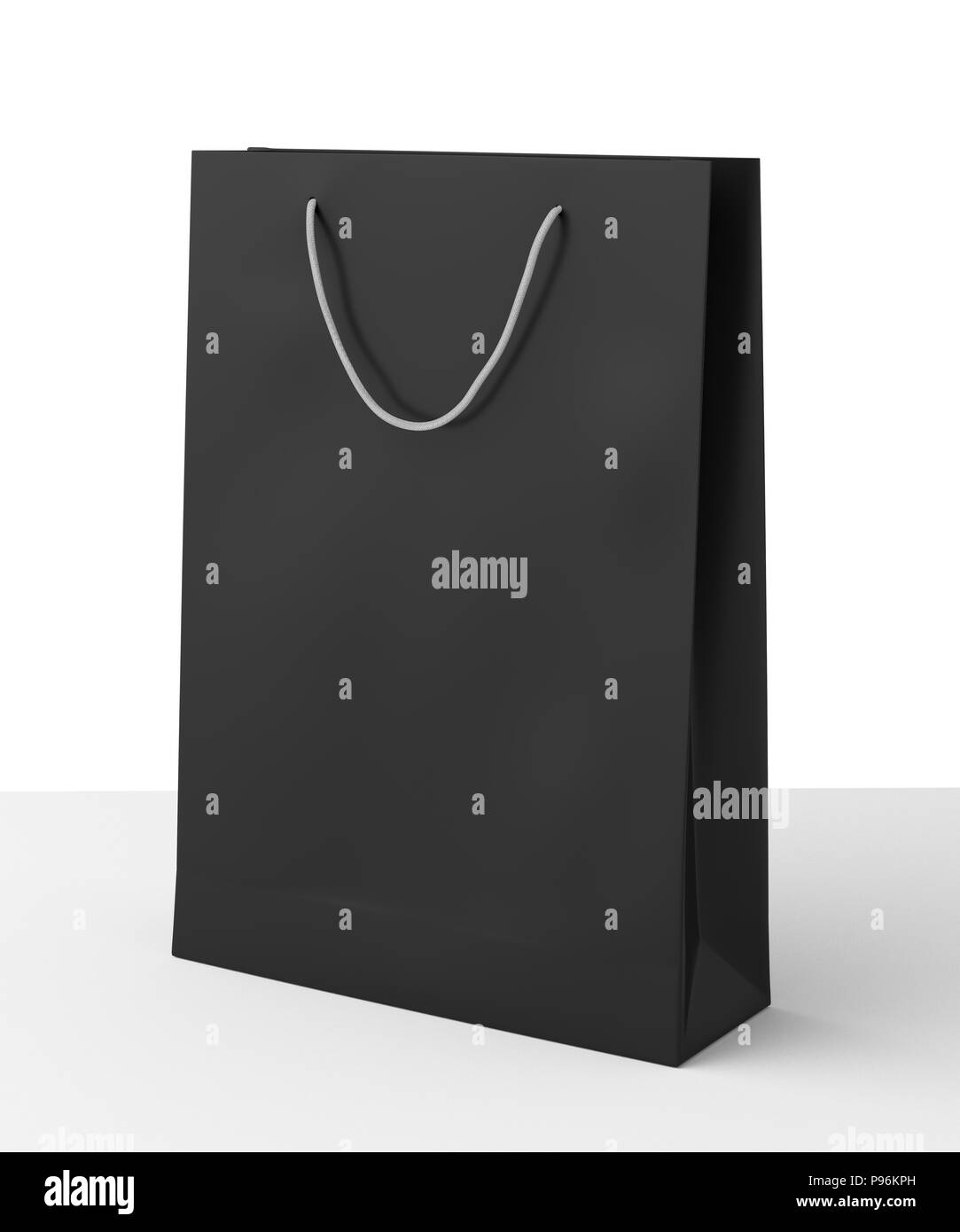 Vuoto di carta nera borsa da shopping su sfondo bianco. Isolati includono percorso di clipping 3D render. Foto Stock