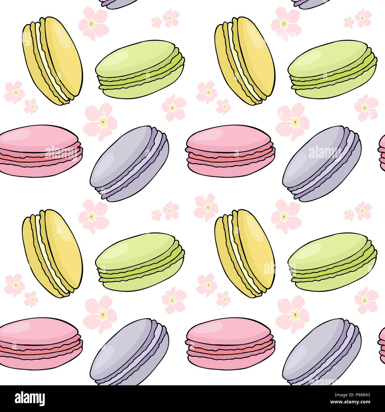 Modello senza cuciture con amaretto colorati o macaron i cookie Illustrazione Vettoriale