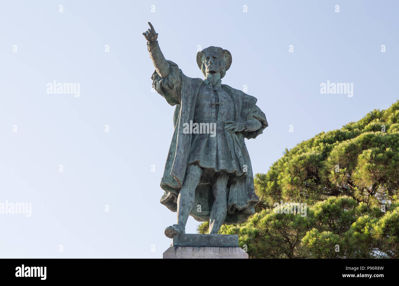 Christopher Columbus monumento a Rapallo, la provincia di Genova, Italia. Foto Stock