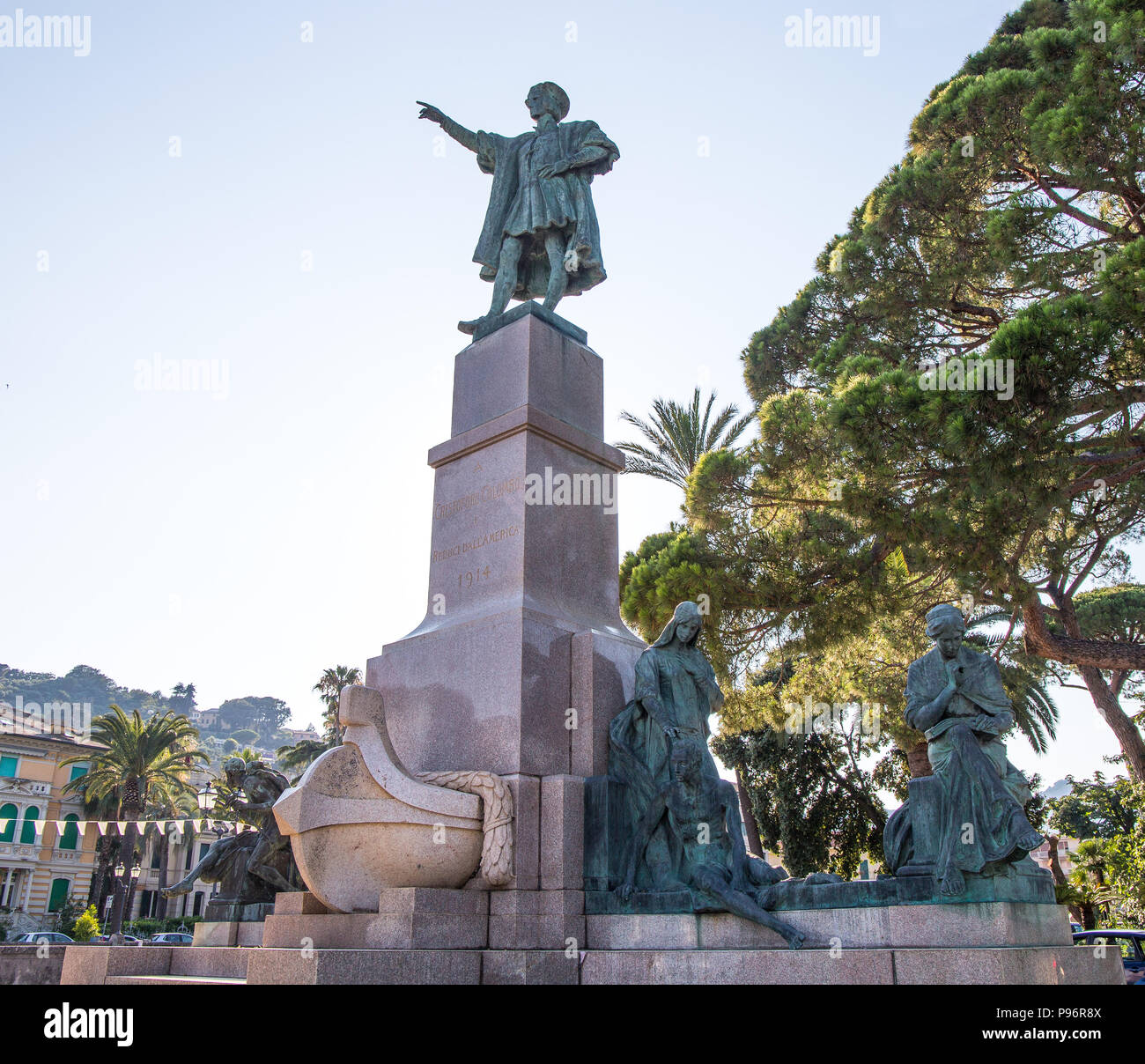 Christopher Columbus monumento a Rapallo, la provincia di Genova, Italia. Foto Stock