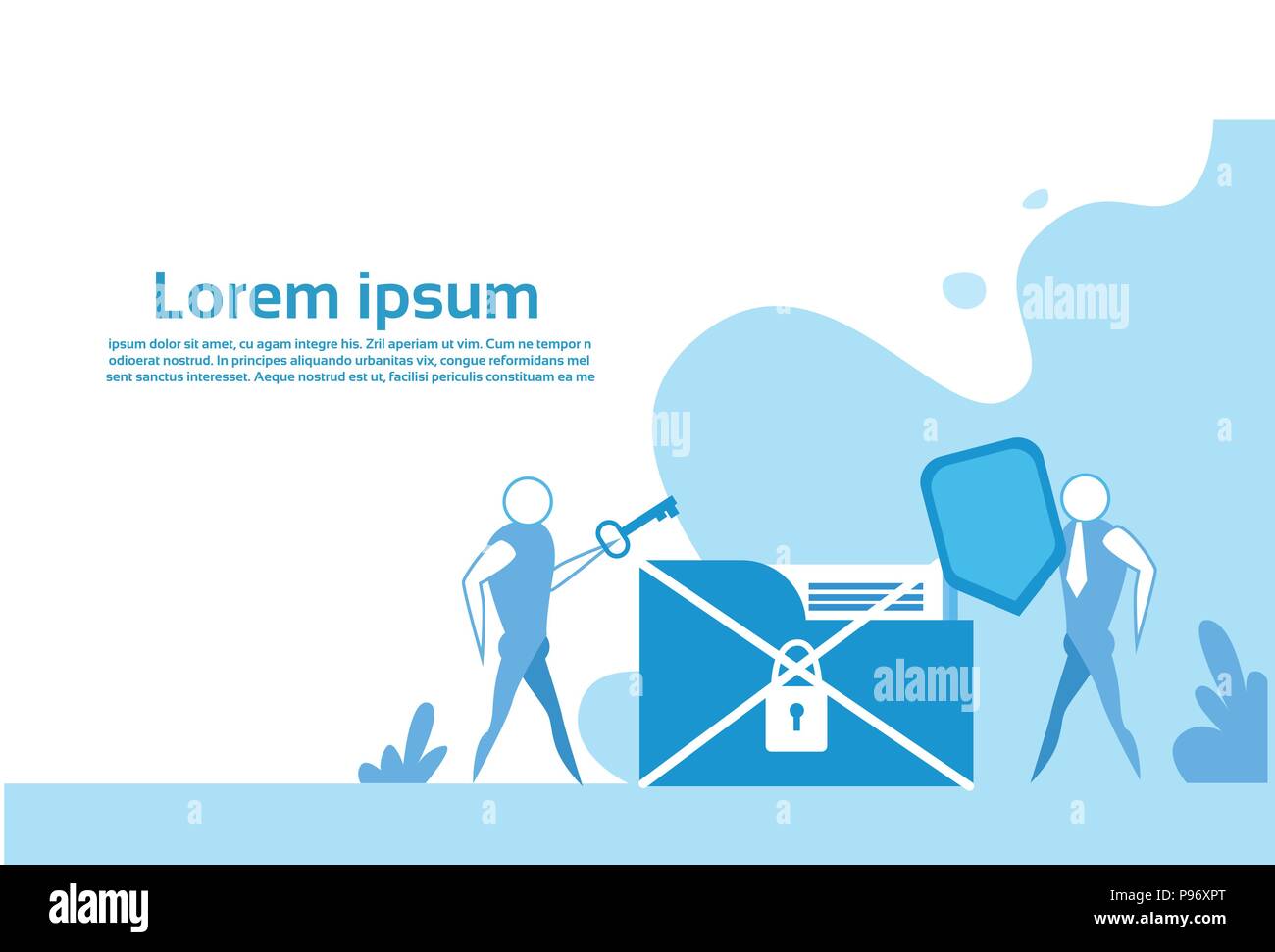 Silhouette uomo sistema di sicurezza della cartella dei dati di protezione di schermo lucchetto concetto orizzontale dello spazio di copia Illustrazione Vettoriale