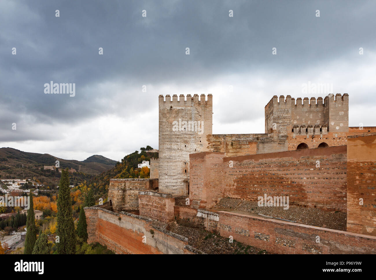 Paesaggio Alcazaba di Alhambra di Granada, Andalusia, Spagna. Senza persone Foto Stock