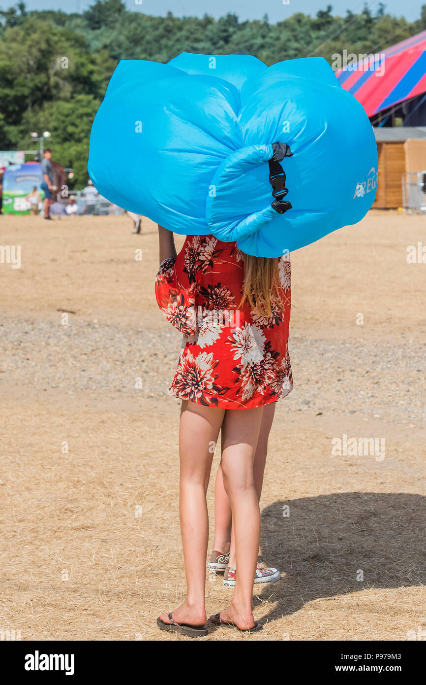 Suffolk, Regno Unito. Il 15 luglio 2018.Suffolk, Regno Unito. Il 15 luglio 2018.Suffolk, Regno Unito. Il 15 luglio 2018. È così caldo oggi che tutti gli alberi di ombra può fornire è utilizzato e vi è una vasta gamma di copricapi per quelli al sole - Il 2018 Latitude Festival, Henham Park. Suffolk 15 luglio 2018 Credit: Guy Bell/Alamy Live News Credito: Guy Bell/Alamy Live News Credito: Guy Bell/Alamy Live News Foto Stock