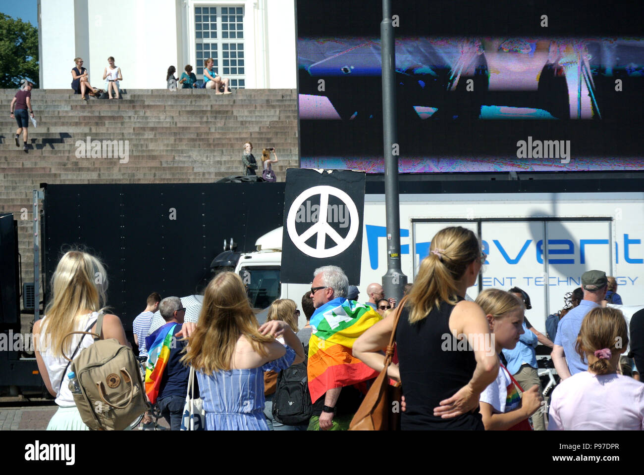 Helsinki, Finlandia. Il 14 luglio 2018. Anti Trump e Anti Putin protesta a Helsinki prima del Vertice di Helsinki 2018 Credit: S Rb/Alamy Live News Foto Stock