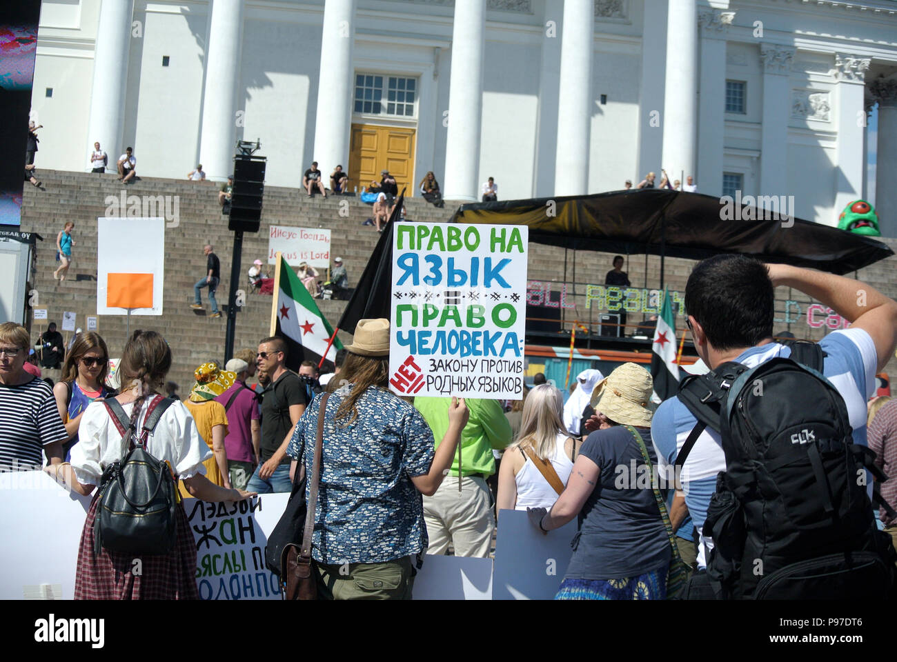 Helsinki, Finlandia. Il 14 luglio 2018. Anti Trump e Anti Putin protesta a Helsinki prima del Vertice di Helsinki 2018 Credit: S Rb/Alamy Live News Foto Stock