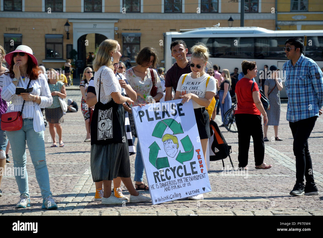 Helsinki, Finlandia. Il 14 luglio 2018. Anti Trump e Anti Putin protesta a Helsinki prima del Vertice di Helsinki 2018 Credit: S Rb/Alamy Live News Foto Stock
