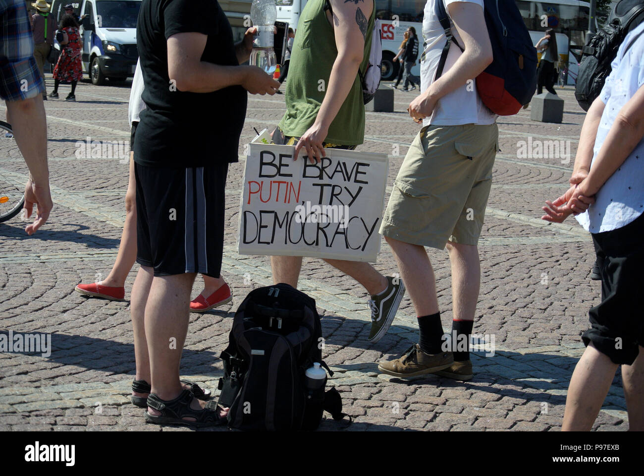 Helsinki, Finlandia. Il 14 luglio 2018. Anti Trump e Anti Putin protesta a Helsinki prima del Vertice di Helsinki 2018 Credit: S Rb/Alamy Live News Foto Stock