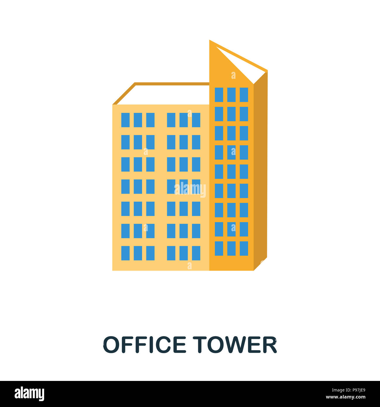 Ufficio Torre icona piatta. Premium style icona piatto design. UI. Illustrazione della torre di uffici icona piatta. Pittogramma isolato su bianco. Pronto per l'uso in nastro d Foto Stock