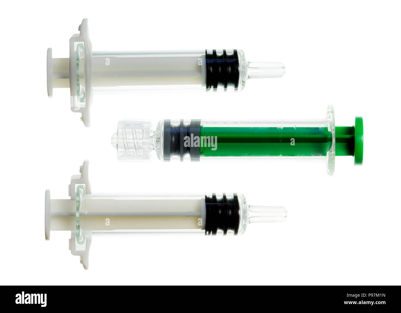 Vaccini su bianco Foto Stock