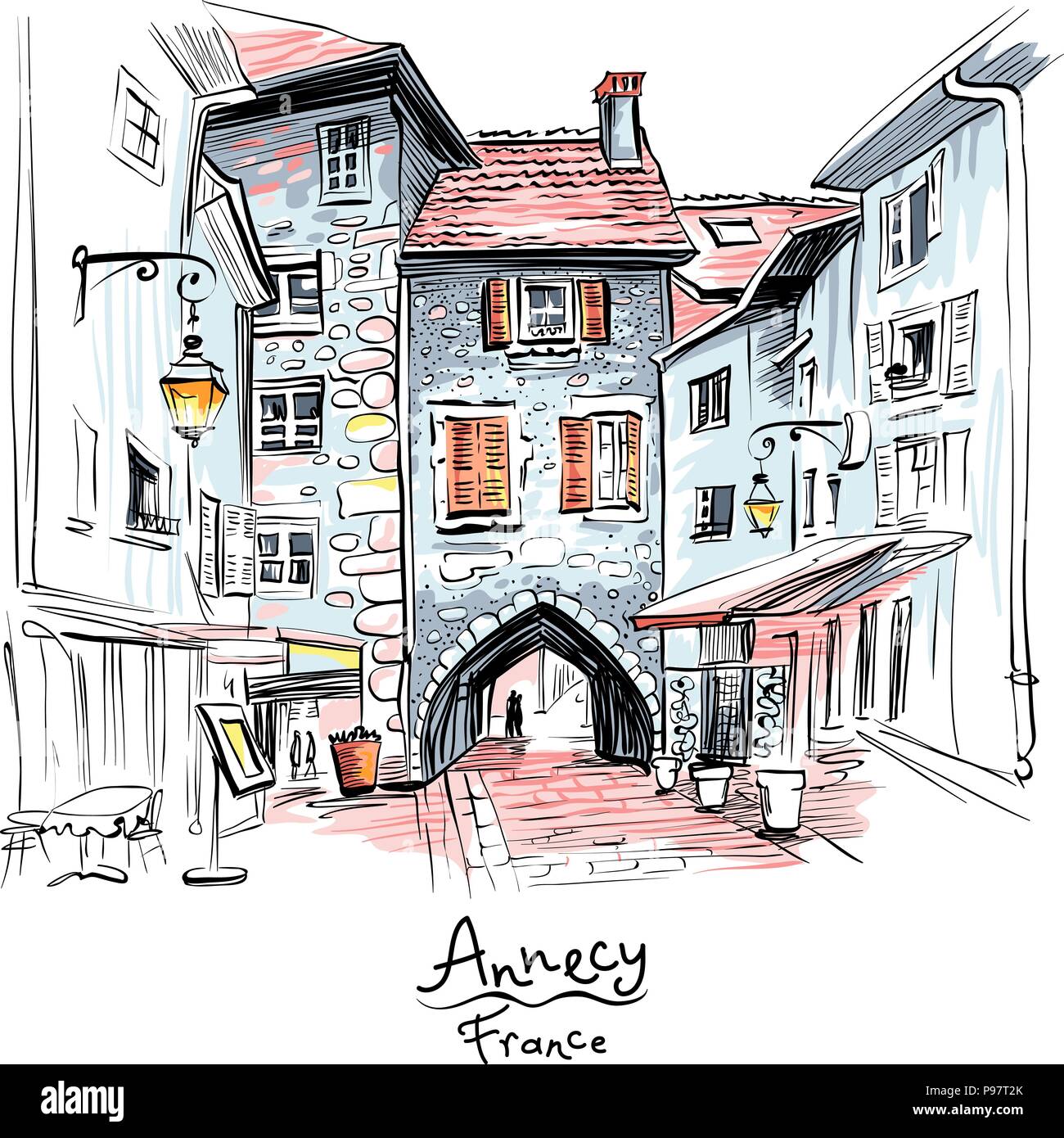 Sepolcro Gate nella Città Vecchia di Annecy, Francia Illustrazione Vettoriale