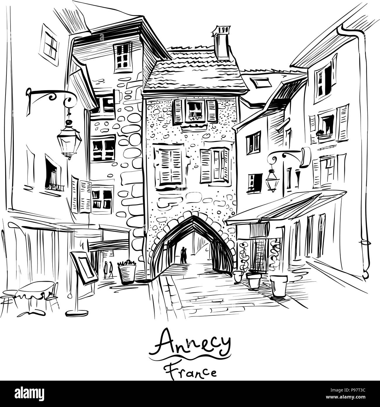 Sepolcro Gate nella Città Vecchia di Annecy, Francia Illustrazione Vettoriale