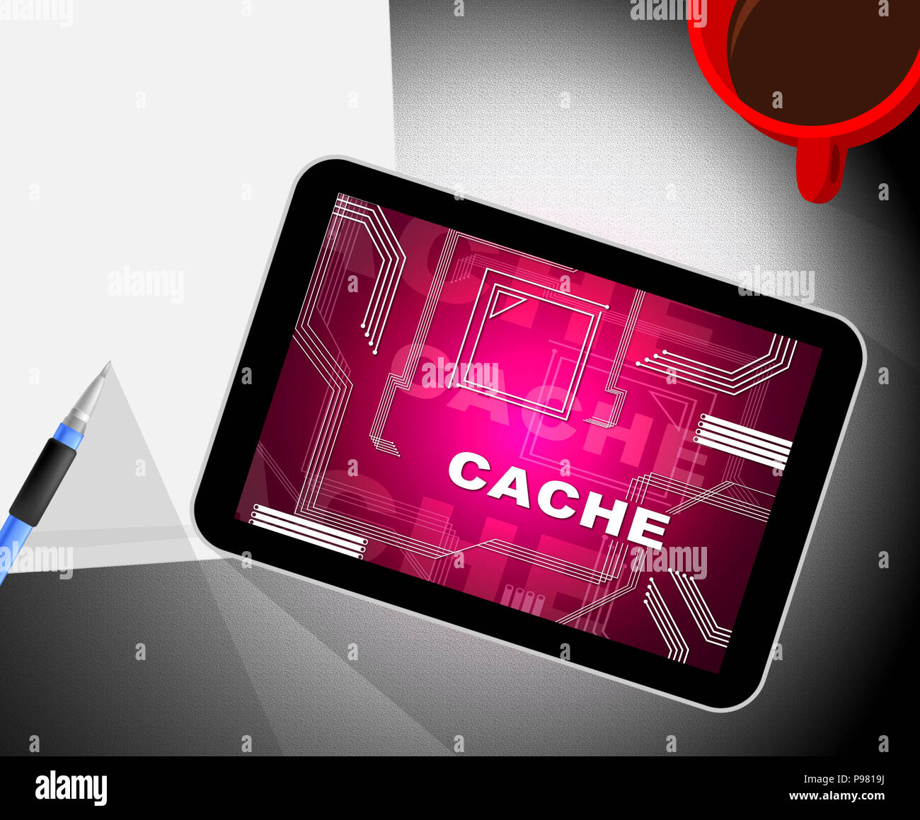 Cache del browser la pagina Web in modalità non in linea di memoria 2 d illustrazione mostra il geocaching del contenuto del computer e documenti Foto Stock