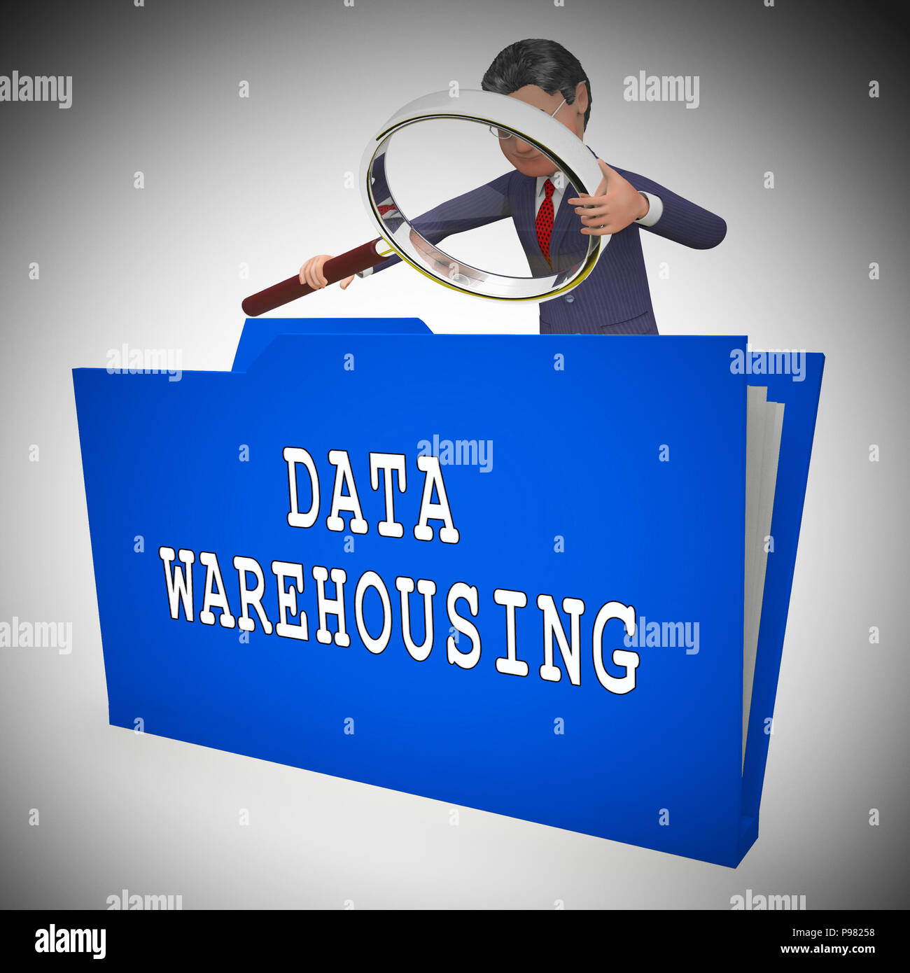 Il Data Warehousing le risorse dei data center Storage 3D Rendering mostra Gestione Repository e organizzazione di storage Foto Stock