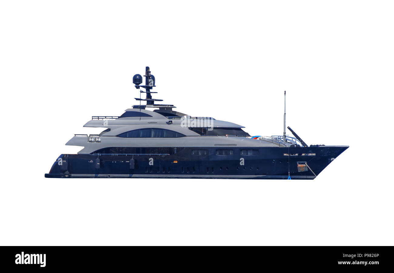 Grandi yacht di lusso ancorata al mare ma pronto a viaggiare al tropicale acqua bella isolato su bianco Foto Stock