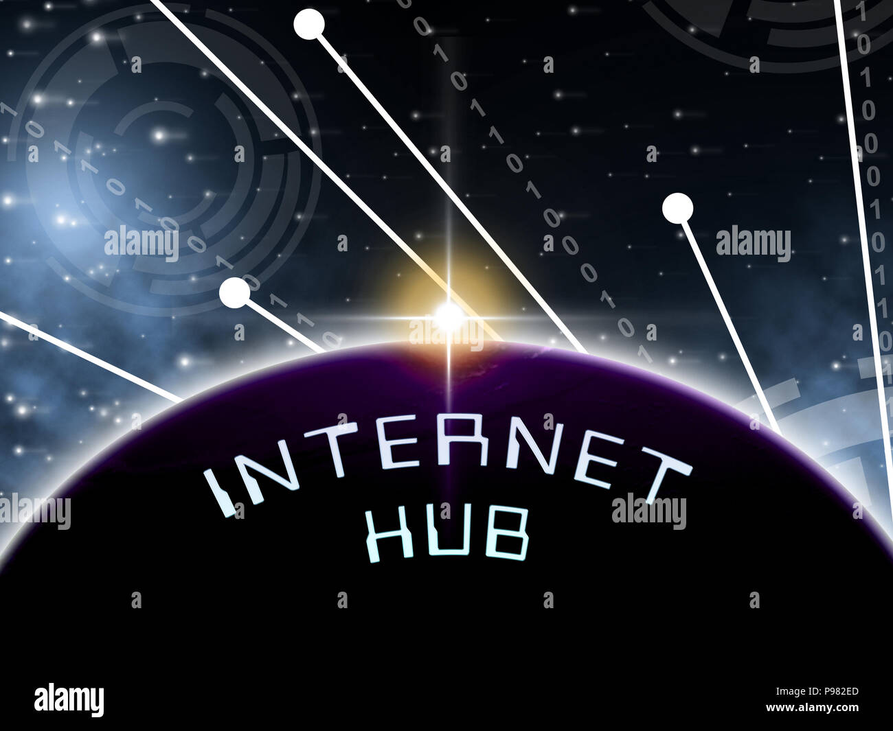 Iot Hub Internet delle cose Gateway 2d illustrazione mostra il portale per la comunicazione per automatizzare i processi aziendali Foto Stock