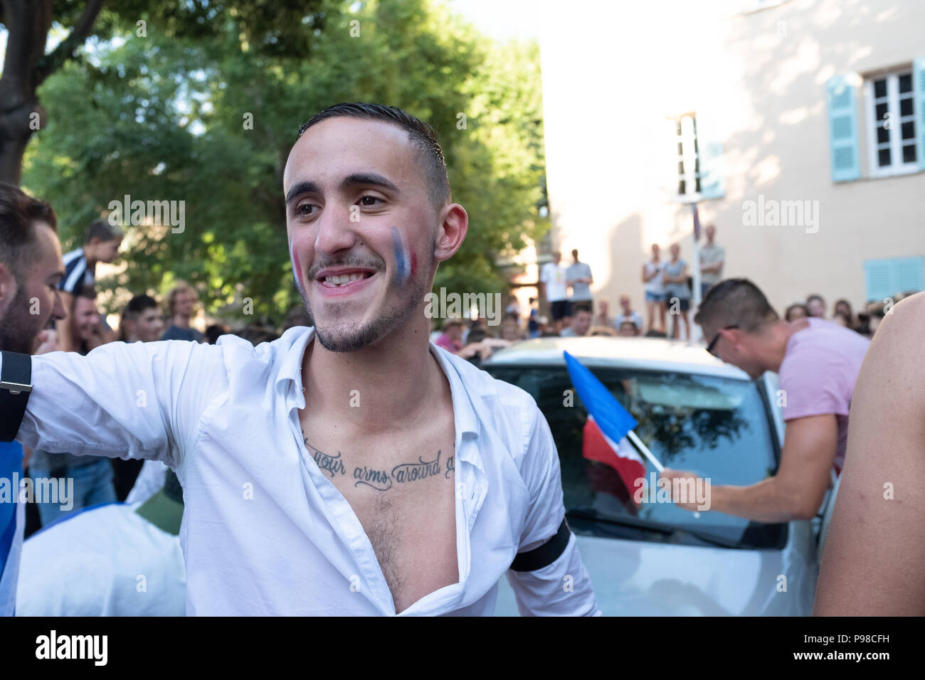 Il popolo francese Celebra la Coppa del Mondo di Calcio 2018 Foto Stock